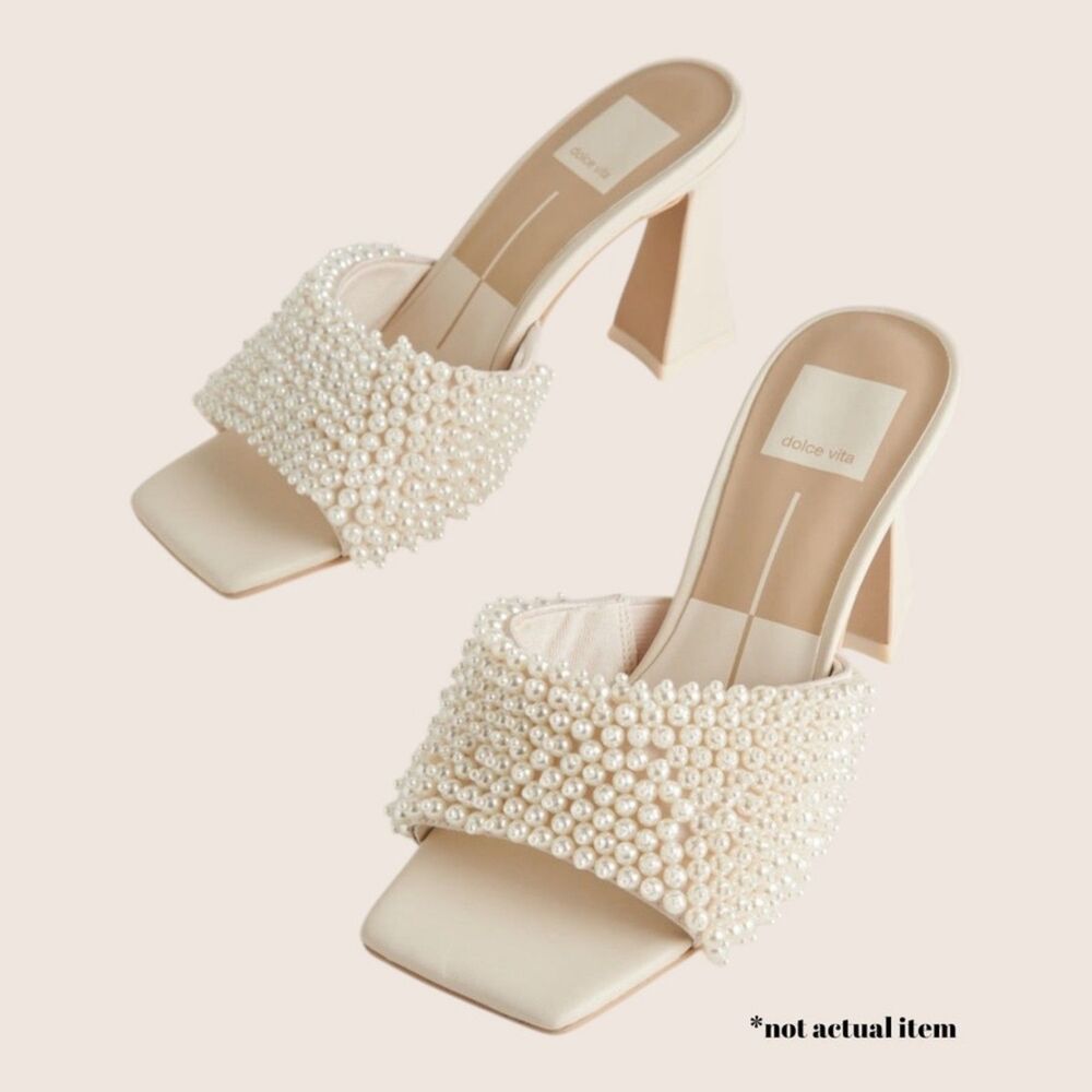 🤍 ANTHRO DOLCE VITA NANDY PEARL EMBELLISHED SLIDE MULE SANDALS HEELS SZ 6 - Picture 3 of 9